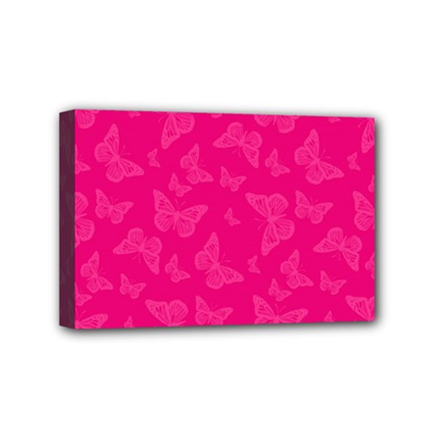 Magenta Pink Butterflies Pattern Mini Canvas 6  X 4  (stretched) by SpinnyChairDesigns