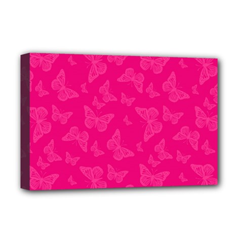 Magenta Pink Butterflies Pattern Deluxe Canvas 18  X 12  (stretched) by SpinnyChairDesigns