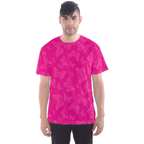 Magenta Pink Butterflies Pattern Men s Sport Mesh Tee by SpinnyChairDesigns