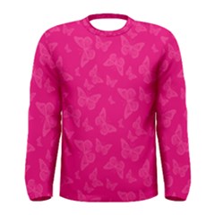 Magenta Pink Butterflies Pattern Men s Long Sleeve Tee by SpinnyChairDesigns