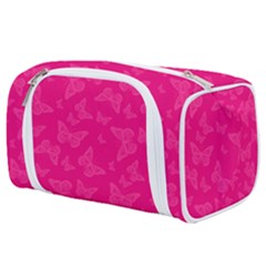 Magenta Pink Butterflies Pattern Toiletries Pouch by SpinnyChairDesigns