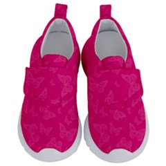 Magenta Pink Butterflies Pattern Kids  Velcro No Lace Shoes by SpinnyChairDesigns