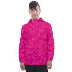 Magenta Pink Butterflies Pattern Men s Front Pocket Pullover Windbreaker by SpinnyChairDesigns