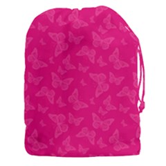 Magenta Pink Butterflies Pattern Drawstring Pouch (3xl) by SpinnyChairDesigns