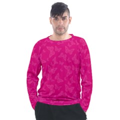 Magenta Pink Butterflies Pattern Men s Long Sleeve Raglan Tee