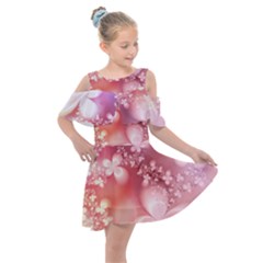 Boho Pastel Pink Floral Print Kids  Shoulder Cutout Chiffon Dress by SpinnyChairDesigns