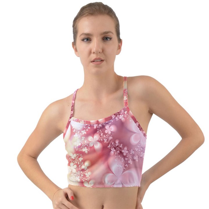 Boho Pastel Pink Floral Print Mini Tank Bikini Top