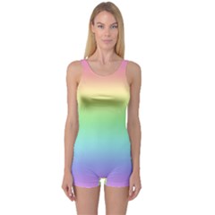 Pastel Rainbow Ombre One Piece Boyleg Swimsuit by SpinnyChairDesigns