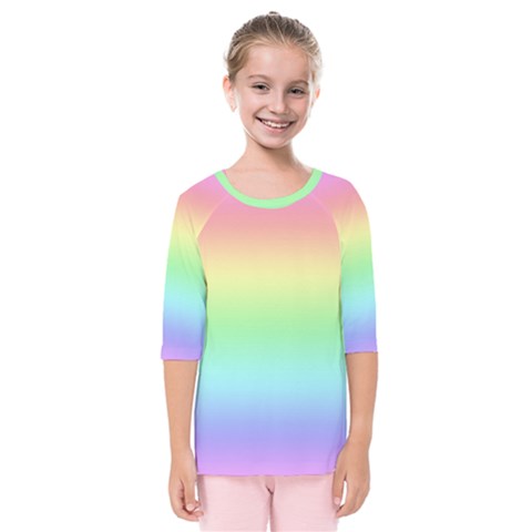 Pastel Rainbow Ombre Kids  Quarter Sleeve Raglan Tee by SpinnyChairDesigns