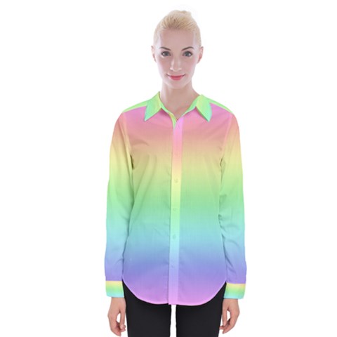 Pastel Rainbow Ombre Womens Long Sleeve Shirt by SpinnyChairDesigns