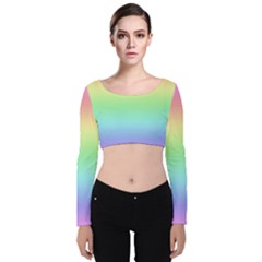 Pastel Rainbow Ombre Velvet Long Sleeve Crop Top by SpinnyChairDesigns