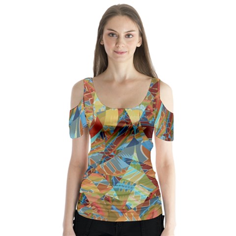 Boho Colorful Mosaic Butterfly Sleeve Cutout Tee  by SpinnyChairDesigns