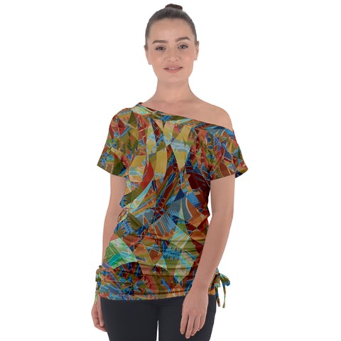 Boho Colorful Mosaic Tie-up Tee by SpinnyChairDesigns