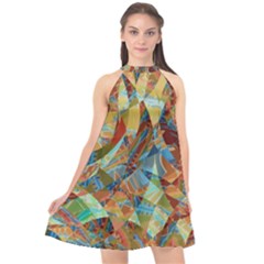 Boho Colorful Mosaic Halter Neckline Chiffon Dress  by SpinnyChairDesigns