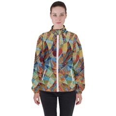 Boho Colorful Mosaic Women s High Neck Windbreaker by SpinnyChairDesigns