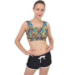 Boho Colorful Mosaic V-back Sports Bra by SpinnyChairDesigns