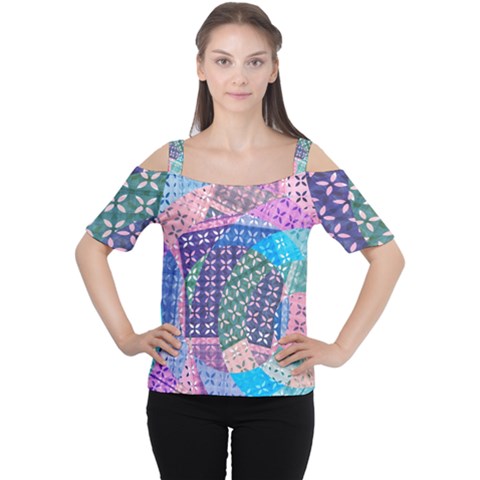 Boho Patchwork Cutout Shoulder Tee by SpinnyChairDesigns