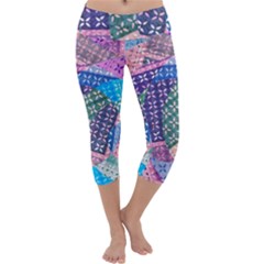 Boho Patchwork Capri Yoga Leggings by SpinnyChairDesigns