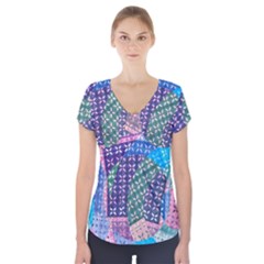 Boho Patchwork Short Sleeve Front Detail Top by SpinnyChairDesigns