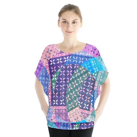 Boho Patchwork Batwing Chiffon Blouse by SpinnyChairDesigns