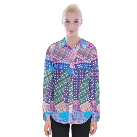 Boho Patchwork Womens Long Sleeve Shirt by SpinnyChairDesigns