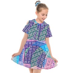 Boho Patchwork Kids  Short Sleeve Shirt Dress by SpinnyChairDesigns