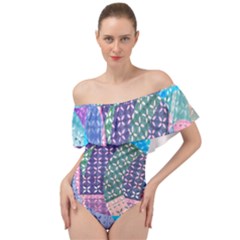 Boho Patchwork Off Shoulder Velour Bodysuit  by SpinnyChairDesigns