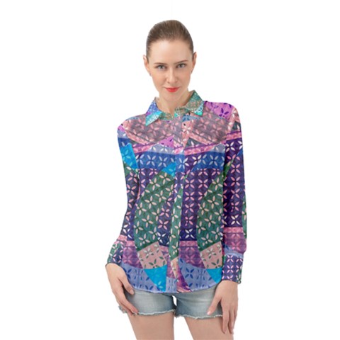 Boho Patchwork Long Sleeve Chiffon Shirt by SpinnyChairDesigns