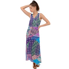 Boho Patchwork V-neck Chiffon Maxi Dress by SpinnyChairDesigns