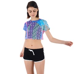 Boho Patchwork Tie Back Short Sleeve Crop Tee by SpinnyChairDesigns