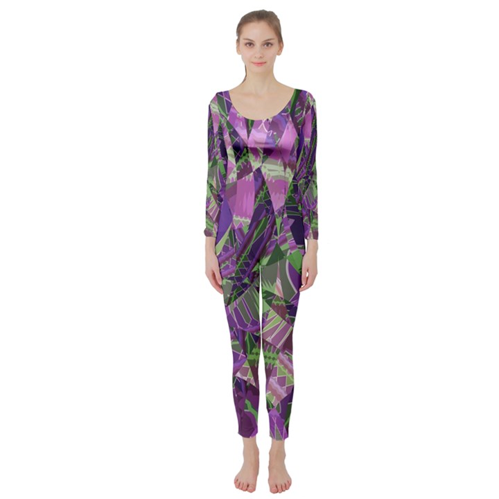 Boho Violet Mosaic Long Sleeve Catsuit