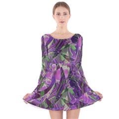 Boho Violet Mosaic Long Sleeve Velvet Skater Dress by SpinnyChairDesigns