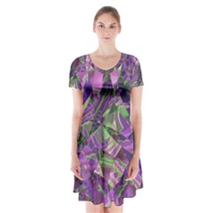 Boho Violet Mosaic Short Sleeve V-neck Flare Dress by SpinnyChairDesigns