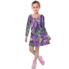 Boho Violet Mosaic Kids  Long Sleeve Velvet Dress by SpinnyChairDesigns