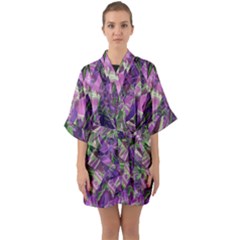 Boho Violet Mosaic Half Sleeve Satin Kimono  by SpinnyChairDesigns