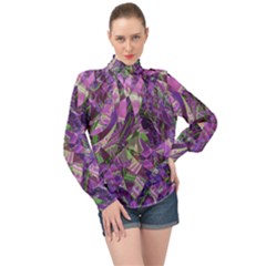 Boho Violet Mosaic High Neck Long Sleeve Chiffon Top by SpinnyChairDesigns