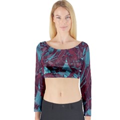 Boho Teal Wine Mosaic Long Sleeve Crop Top by SpinnyChairDesigns