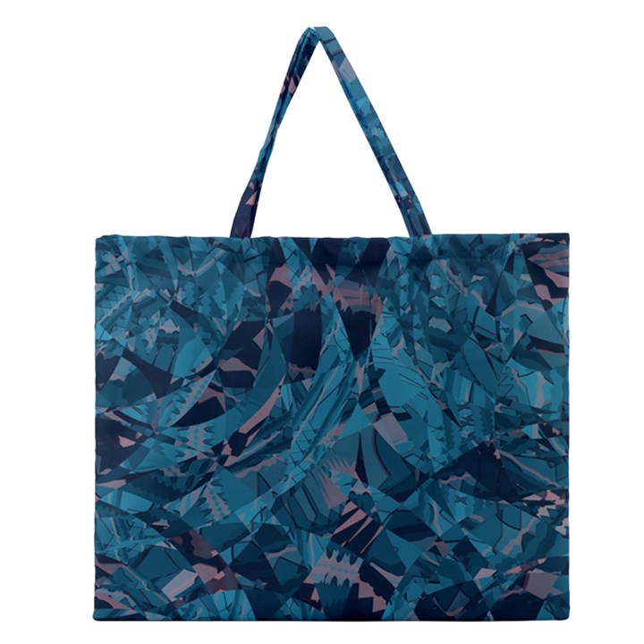 Boho Cerulean Blue Mosaic Zipper Large Tote Bag