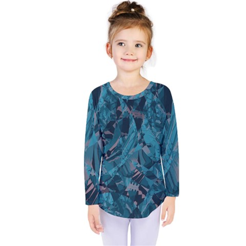 Boho Cerulean Blue Mosaic Kids  Long Sleeve Tee by SpinnyChairDesigns