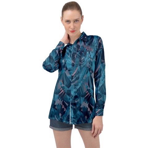 Boho Cerulean Blue Mosaic Long Sleeve Satin Shirt by SpinnyChairDesigns