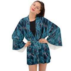 Boho Cerulean Blue Mosaic Long Sleeve Kimono by SpinnyChairDesigns