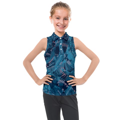 Boho Cerulean Blue Mosaic Kids  Sleeveless Polo Tee by SpinnyChairDesigns