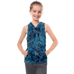 Boho Cerulean Blue Mosaic Kids  Sleeveless Hoodie by SpinnyChairDesigns