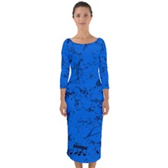 Cornflower Blue Music Notes Quarter Sleeve Midi Bodycon Dress by SpinnyChairDesigns