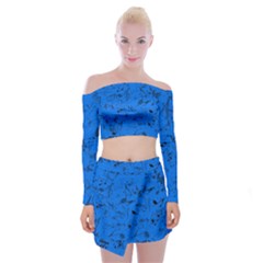 Cornflower Blue Music Notes Off Shoulder Top With Mini Skirt Set by SpinnyChairDesigns