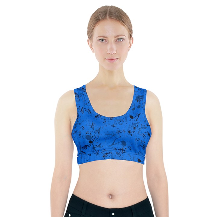 Cornflower Blue Music Notes Sports Bra With Pocket