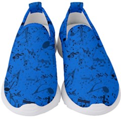 Cornflower Blue Music Notes Kids  Slip On Sneakers by SpinnyChairDesigns