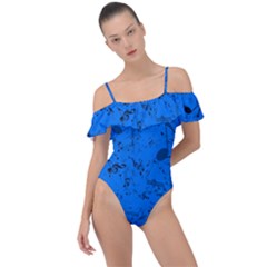 Cornflower Blue Music Notes Frill Detail One Piece Swimsuit by SpinnyChairDesigns