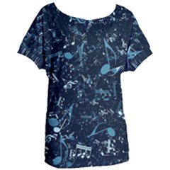 Prussian Blue Music Notes Women s Oversized Tee by SpinnyChairDesigns