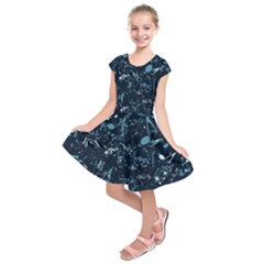 Prussian Blue Music Notes Kids  Short Sleeve Dress by SpinnyChairDesigns